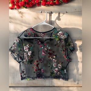 Chic Black Floral Embroidered Blouse